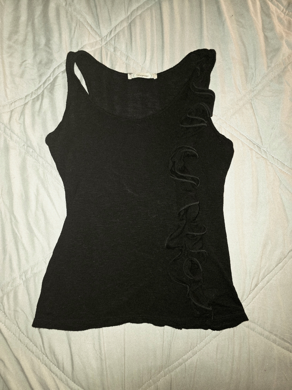Black Ruffle-Accent Sleeveless Tank Top